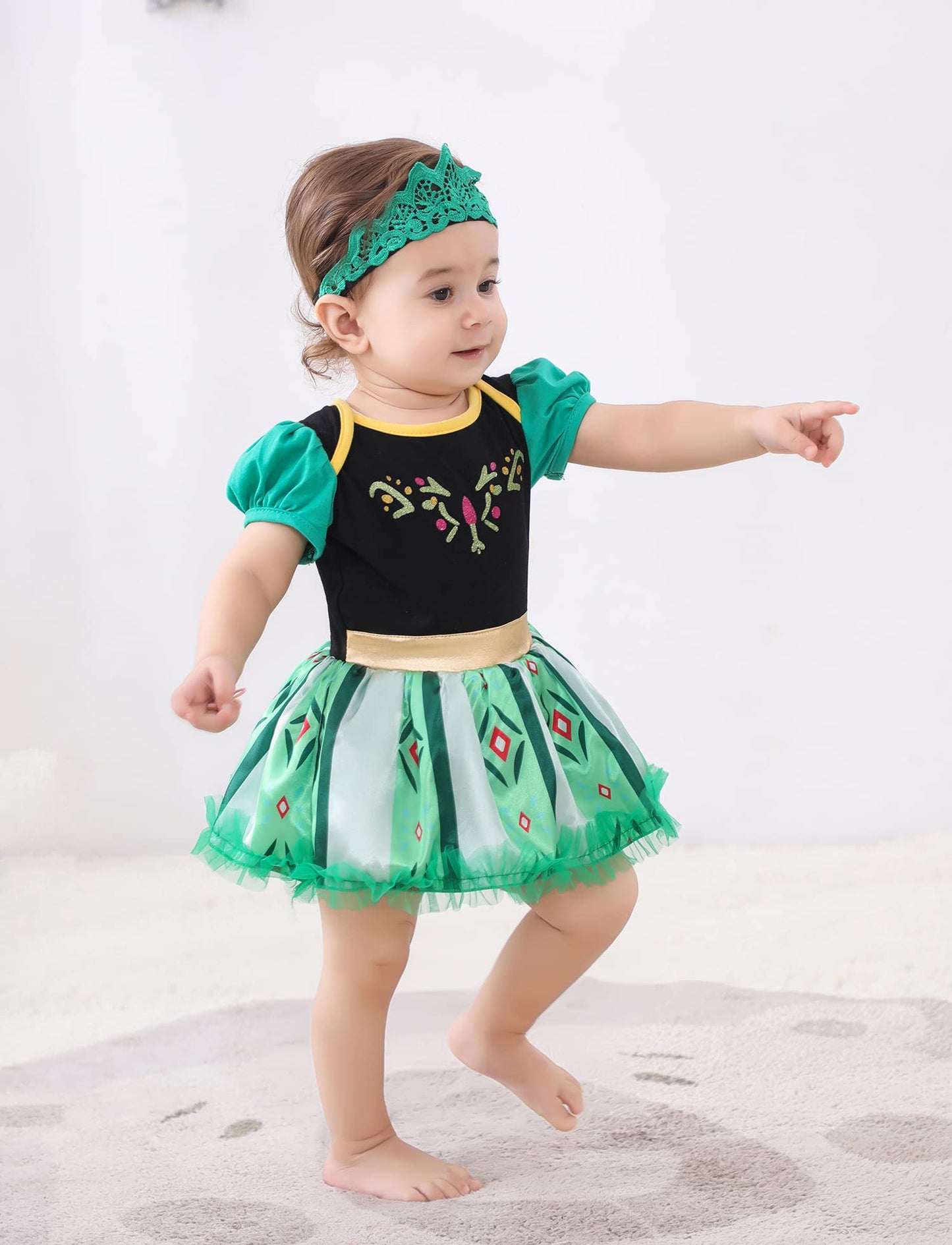 Princess Dresses Baby Girls Costume For Infant Romper Onesie Babysuit Birthday Christmas Halloween With Headband 9-12Months(D36-