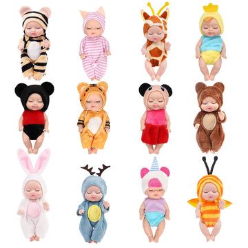 Onest 12 Sets 4 Inch Dolls Cute Baby Dolls Include 12 Pieces Baby Mini Dolls Mini Baby Sleeping Dolls, 12 Sets Handmade Animal Doll Clothes