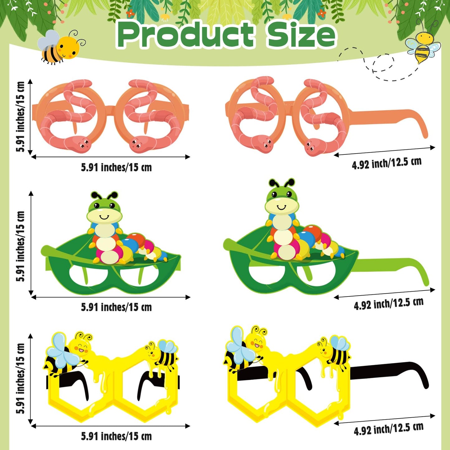 Harrycle 32 Pcs Spring Insect Party Favors Summer Bugs Paper Glasses Frame Insect Photo Booth Props Eyeglasses for Spring Bugs B