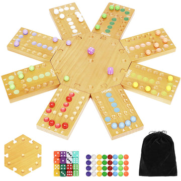Marble Board Game,Wooden Board Game For 6-8 Players,Portable Design Marble Game With 32 Marbles 16 Dice, Family Game Night Gift