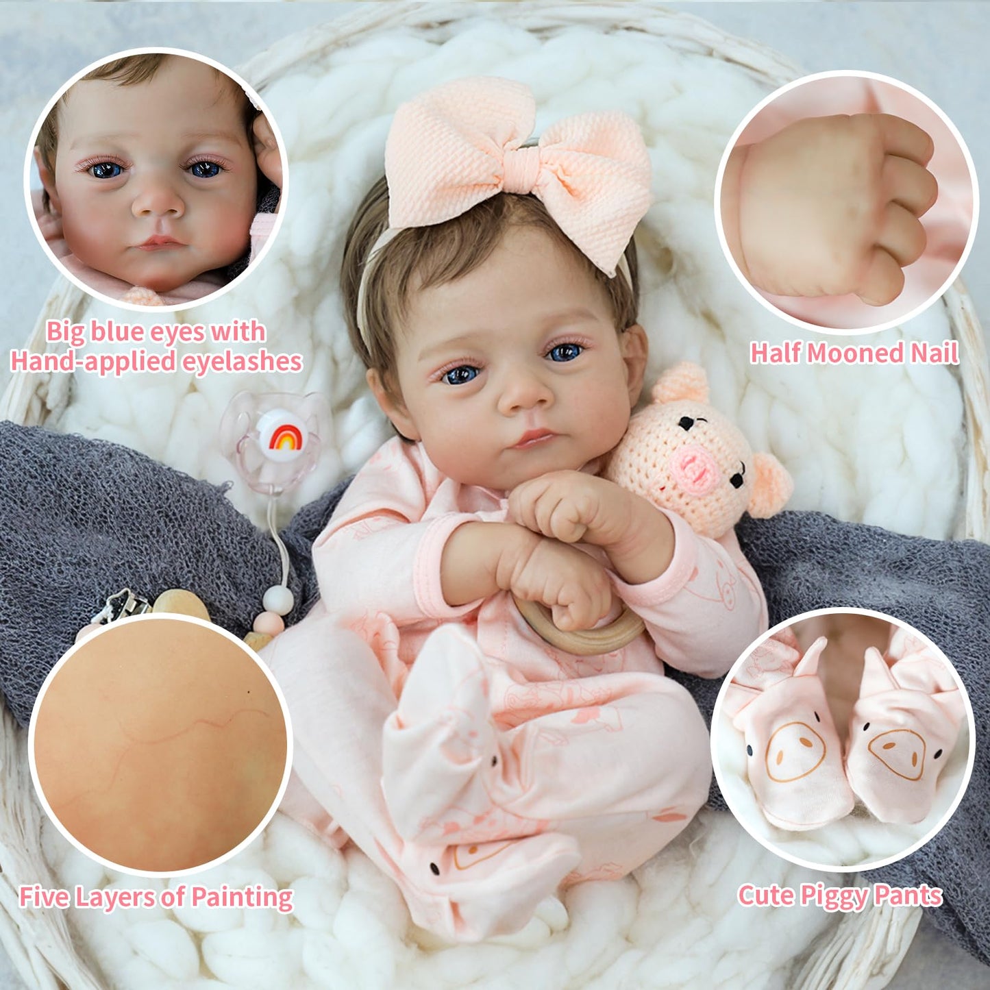 Scom Realistic Reborn Baby Dolls - 18 Inch Lifelike Newborn Baby Dolls Adorable Girl, Real Life Baby Doll With Accessories, Soft