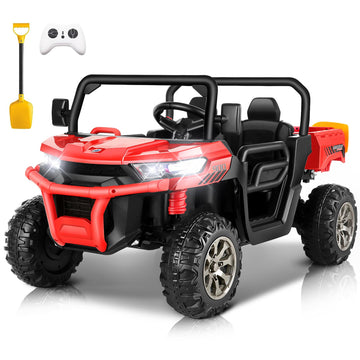 Hikole 24V Ride On Car With Remote Control, 2 Seater Kids Electric Cars W/Dump Bed, Music, Shovel, 3 Speed, Spring Suspension, B