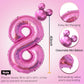 HIBILDER Hot Pink Number 8 Balloon & Mini Mouse Head Balloon, 40 inch Birthday Party Decoration Supplies