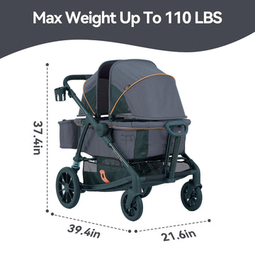 Pamo Babe Kid Wagon Double Stroller For 2 Kids Push Pull Double Wagon Travel Stroller Adjustable Handbar Waterproof Canopy Cup H