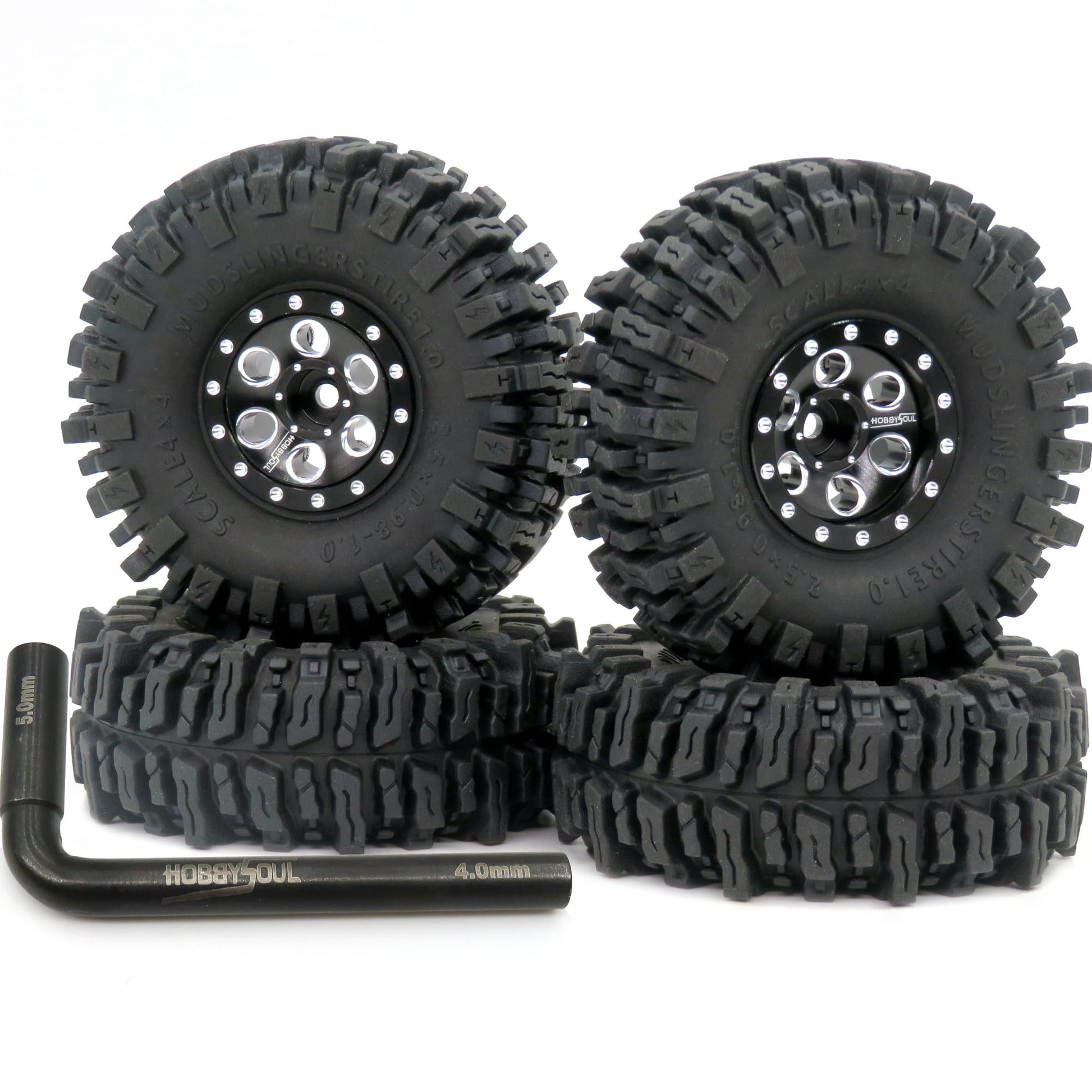 HOBBYSOUL 64mm tall 1.0 mud slingers tires and Adjustable Offset 1.0 beadlock wheels, 1.0 tires Heavy 1.0 beadlock wheels Rims F