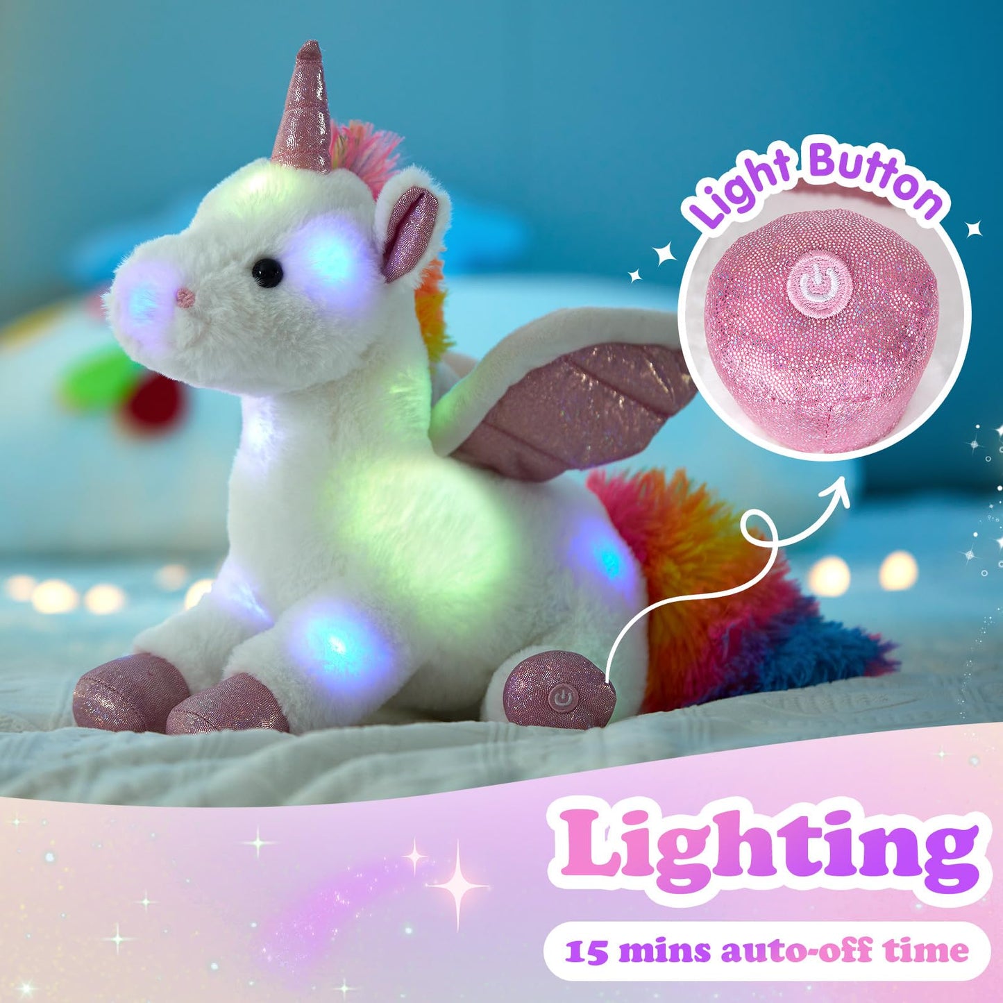 Cozyworld 16.5'' White Light Up Unicorn Stuffed Animal Glowing Soft Plush Toys Decor Birthday Christmas Children'S Day Gifts For