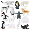 Rcomg Arctic Animals Figures, 14Pcs Mini Polar Animal Figurines, Plastic Arctic Animal Toys Set With Arctic Fox Wolf Reindeer Pe