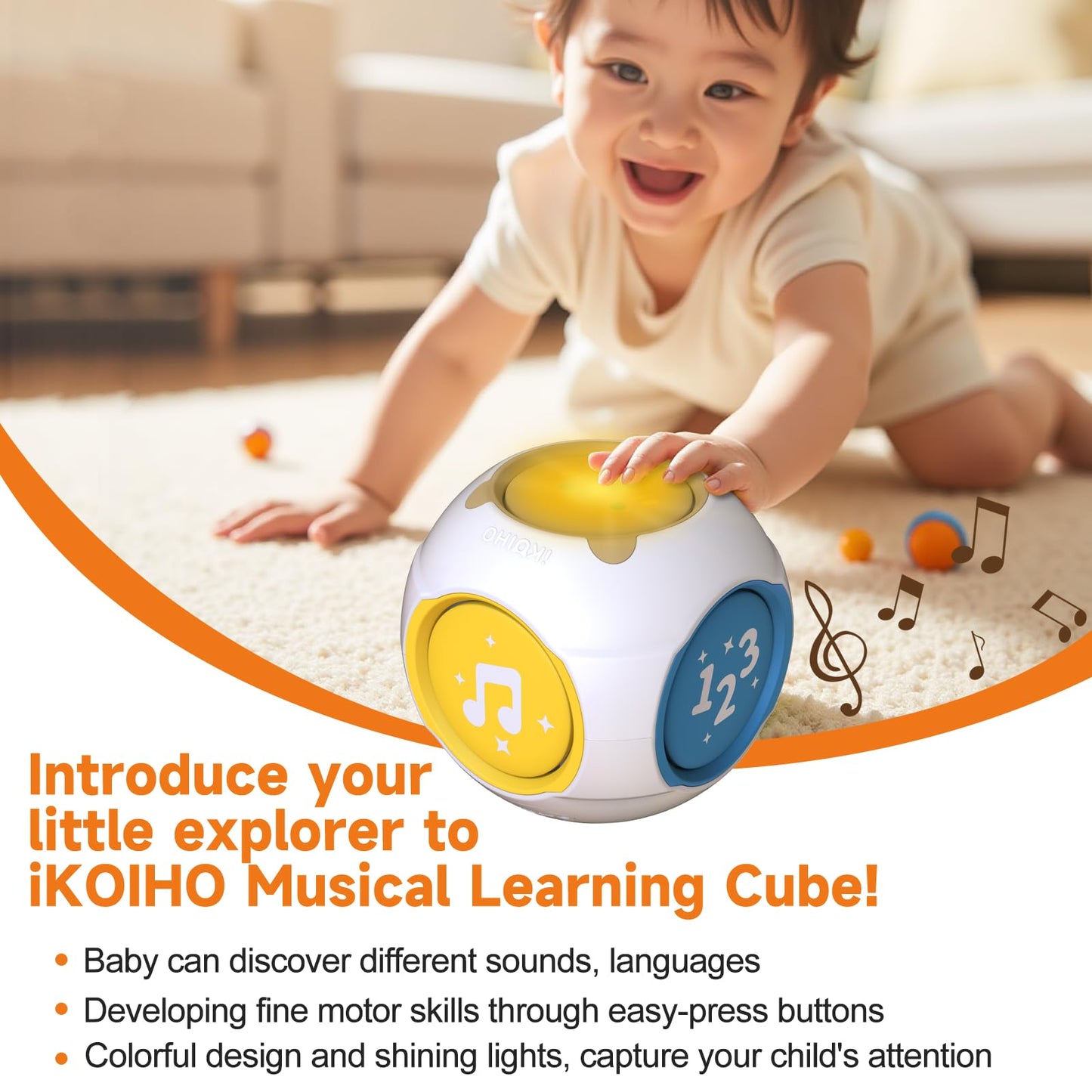 iKOIHO Bilingual Baby Musical Learning Cube - Educational Toy for 1 Year Old, Lights & Music, Ideal for 6-18 Months Infants, ABS Material