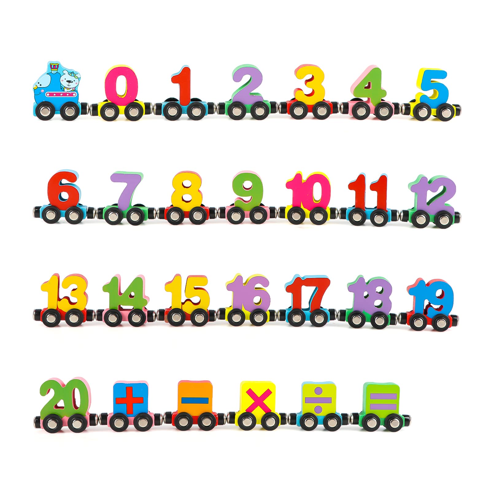 Wondertoys 27 Pcs Wooden Train Set Toy Wooden Magnetic Number Train Set Includes 1 Engine Cars For Toddlers Boys And Girls, Compatible With Major Brands Train Set Tracks