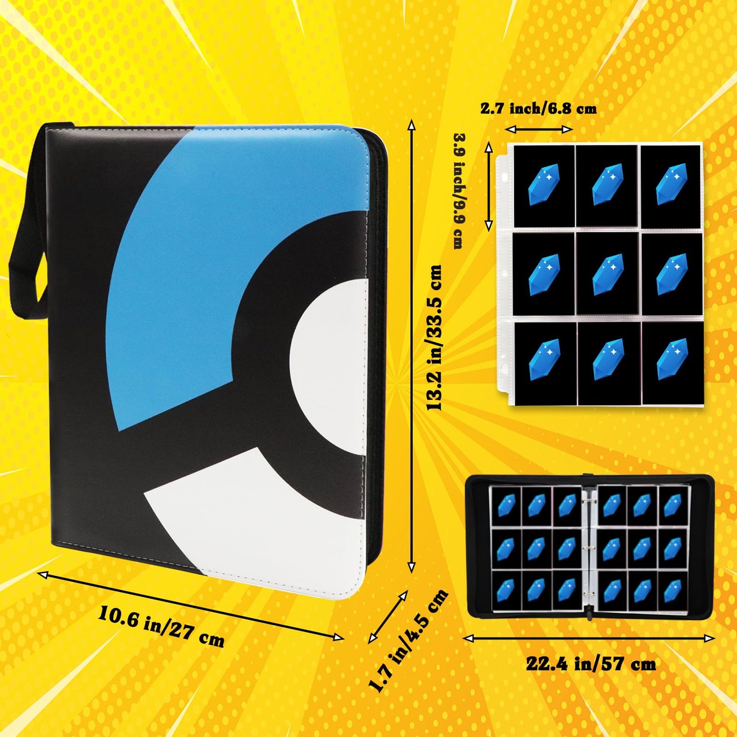 Card Binder 9-Pocket  900 Pockets Fashion Design Trading Card Holder for Sports Card enhanced Card Book Sturdy Card Holder (Blue  900 Card)