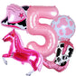 Kwuz Western Cowgirl Balloons Pink 5th Birthday Party Decorations, Retro Horse Cowgirl Hat Boot Balloons Girls Western Theme Rod