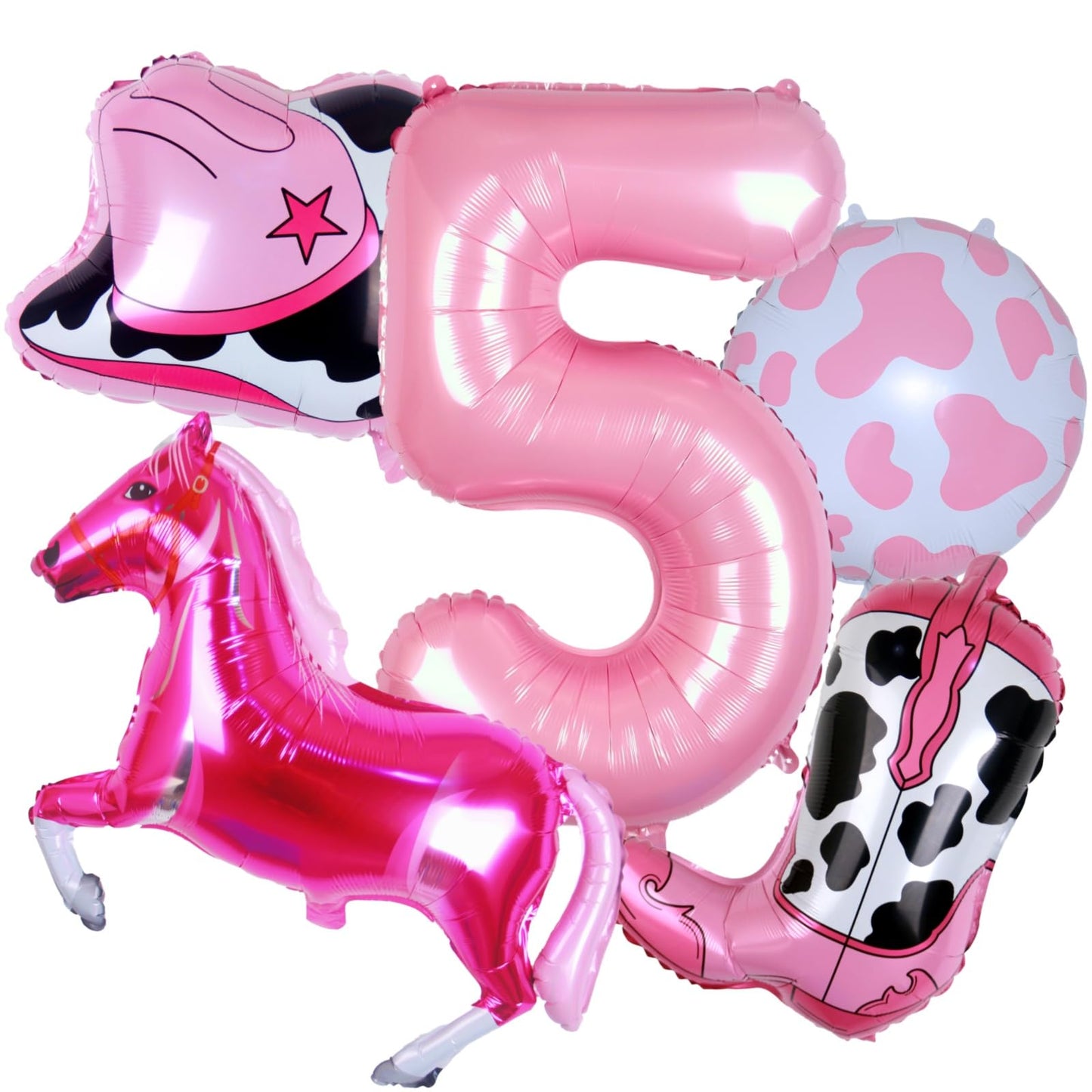 Kwuz Western Cowgirl Balloons Pink 5th Birthday Party Decorations, Retro Horse Cowgirl Hat Boot Balloons Girls Western Theme Rod