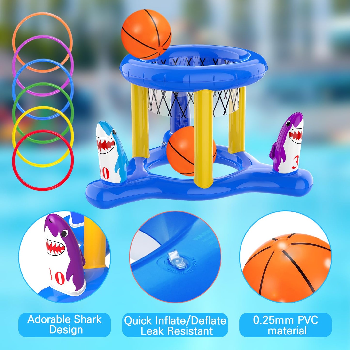 Eboozone Inflatable Pool Toys Basketball Hoop & Ring Toss Game, 2-In-1 Pool Toys Games Set, Swimming Pool Games Summer Pool Toys