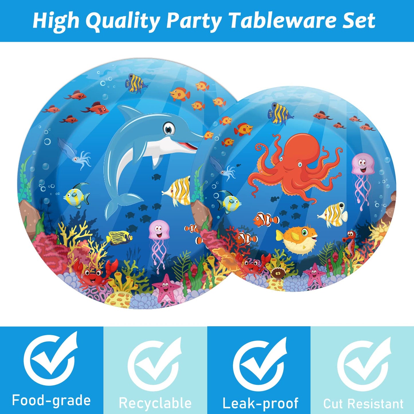 Gisgfim 96 Pcs Ocean Under The Sea Plates And Napkins Party Supplies Ocean Themed Tableware Set Lunch Napkins Party Decorations