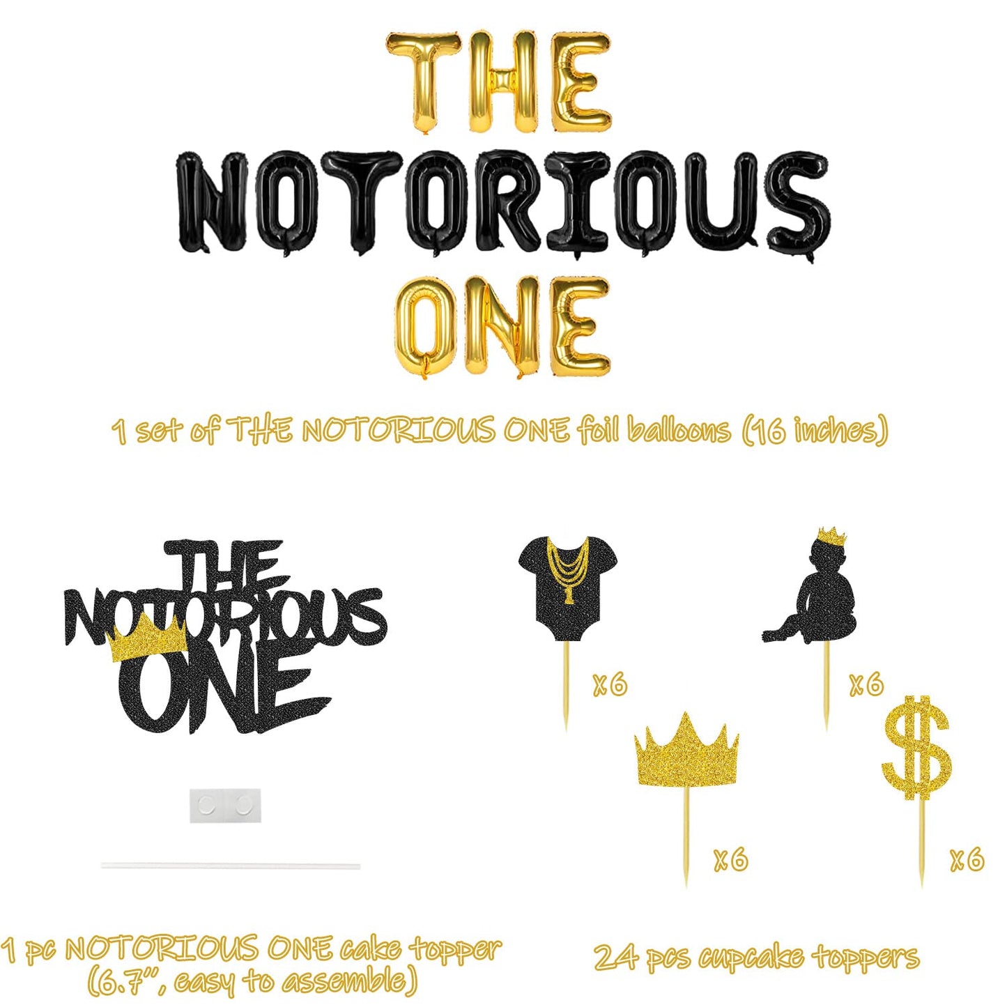 The Notorious One Birthday Decorations Kit The Notorious One Cake Topper Gold Chain Balloon For Hip Hop First Birthday The Big O