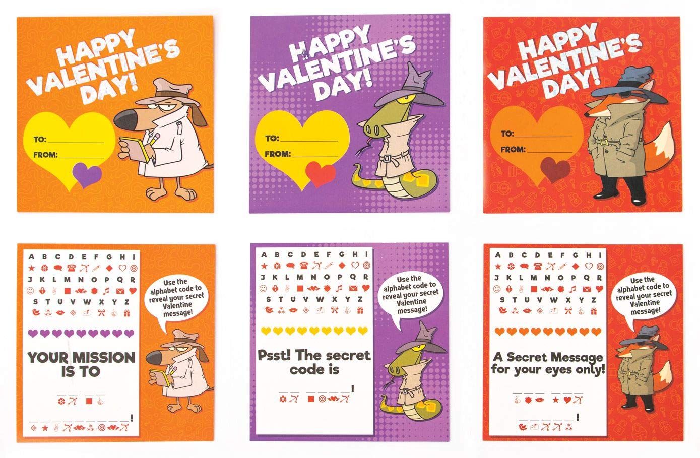 Playhouse Secret Codes Shiny Foil 28 Card Valentine Exchange Box With Envelopes For Kids