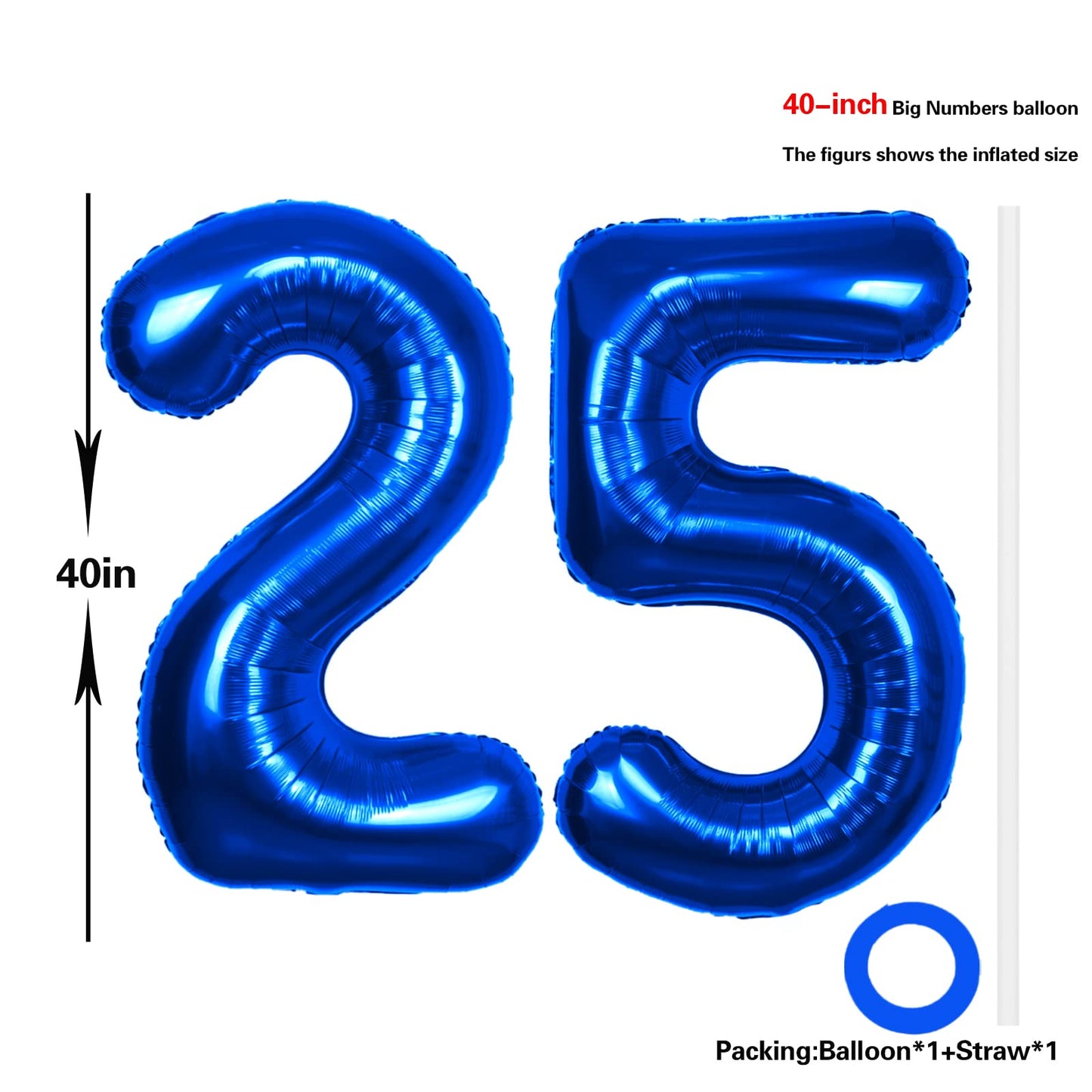 40 Inch Number 25 Balloon Blue Jumbo Giant Big Large Number 25 Foil Mylar Blue Balloons 52Th Birthday Party Anniversary Decorati
