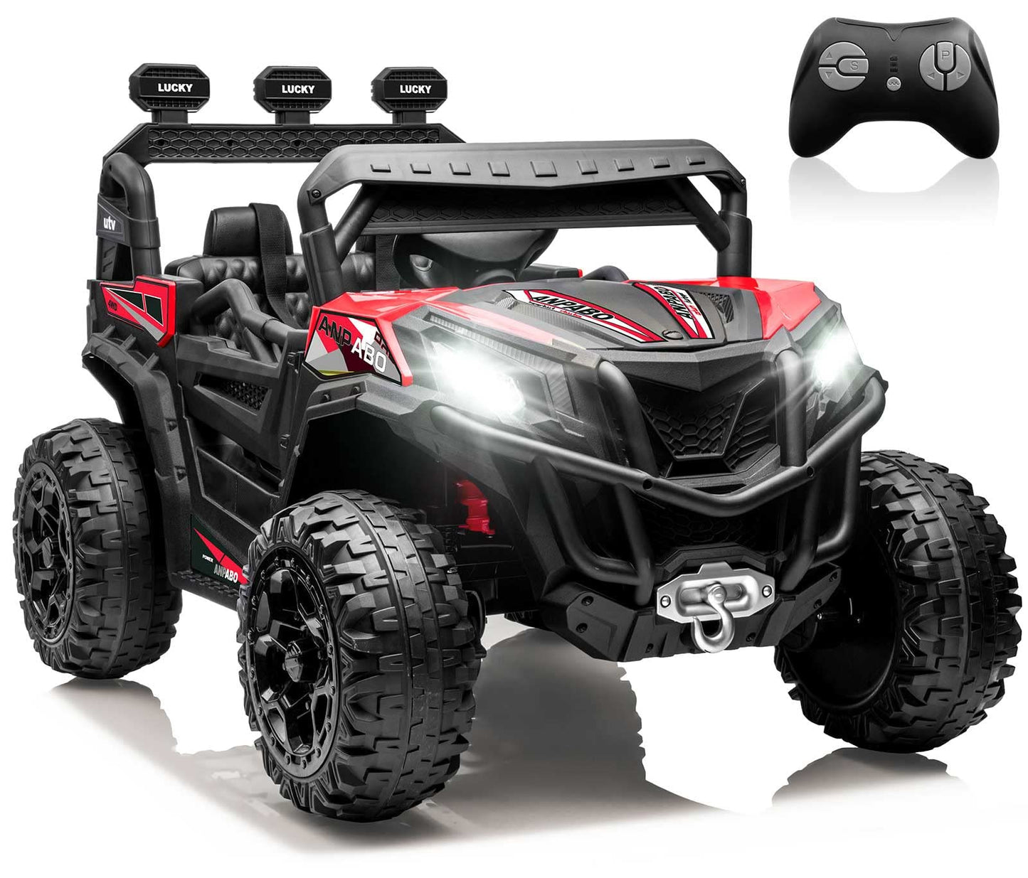 Anpabo 24V 4X4 Ride On Car Truck W/Remote Control, 4Wd/2Wd Switchable Kids Utv, 19'' Spacious Seat, 4 Shock Absorbers, Soft Star