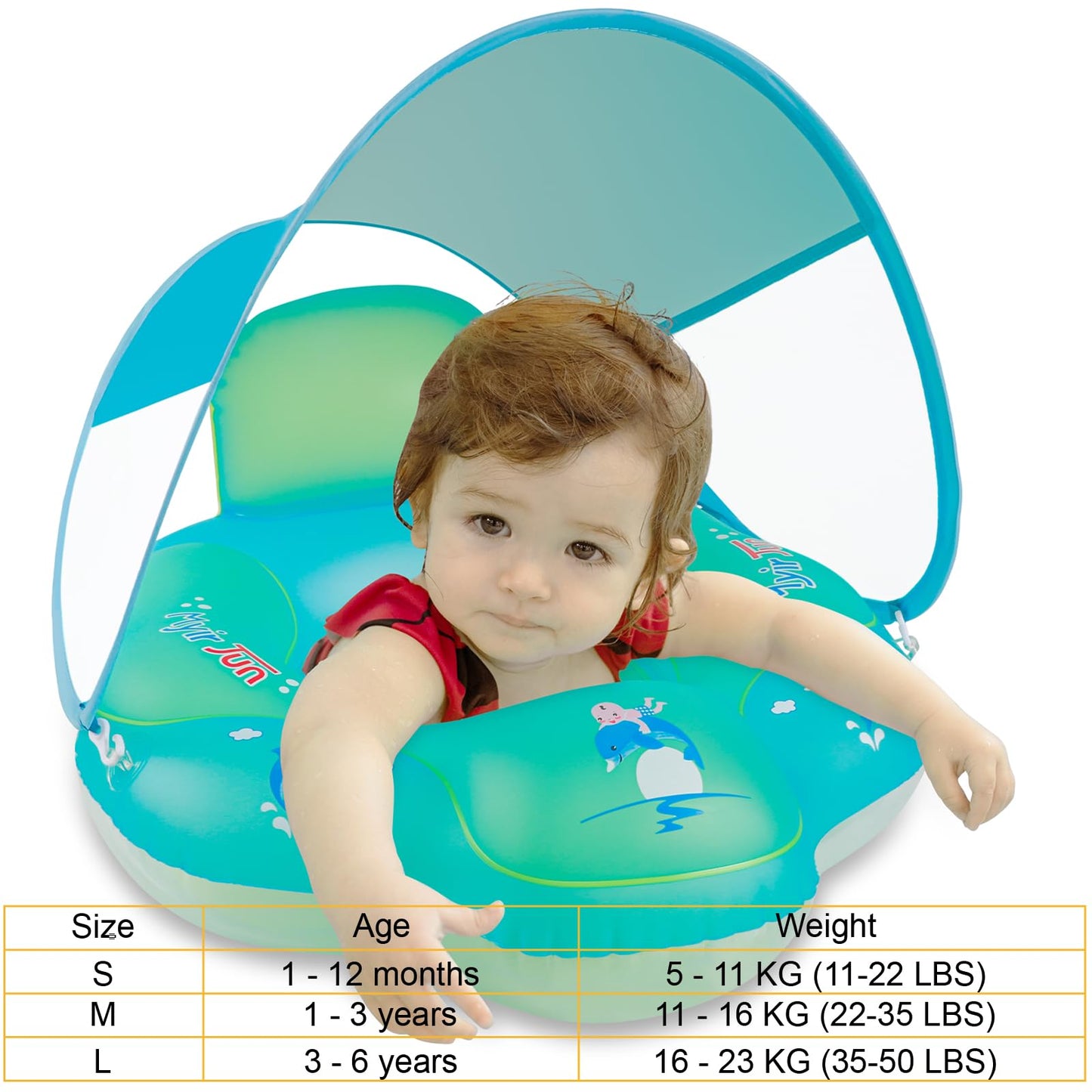 Myir Jun Baby Pool Float With Canopy, Inflatable Baby Pool Float Toddler Float Children Baby Float For Pool Baby Swim Trainer Toddler Swim Float (Blue, L,Float With Canopy)