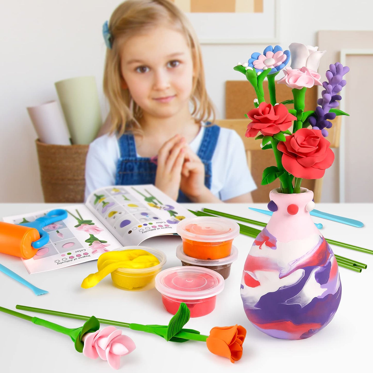 Drama Planet Flower Craft Kit for Kids - Make Your Own Multicolor Clay Bouquet, Medium Size, Model DPN002