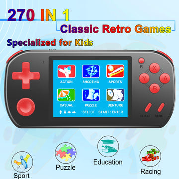 Great Boy Handheld Games For Kids Aldults With 270 Classic Retro Video Game 3.0'' Color Screen Tv Output Rechargeable Arcade Gaming Player,Support 2 Players Gamepad Birthday Xmas Gift (Black)
