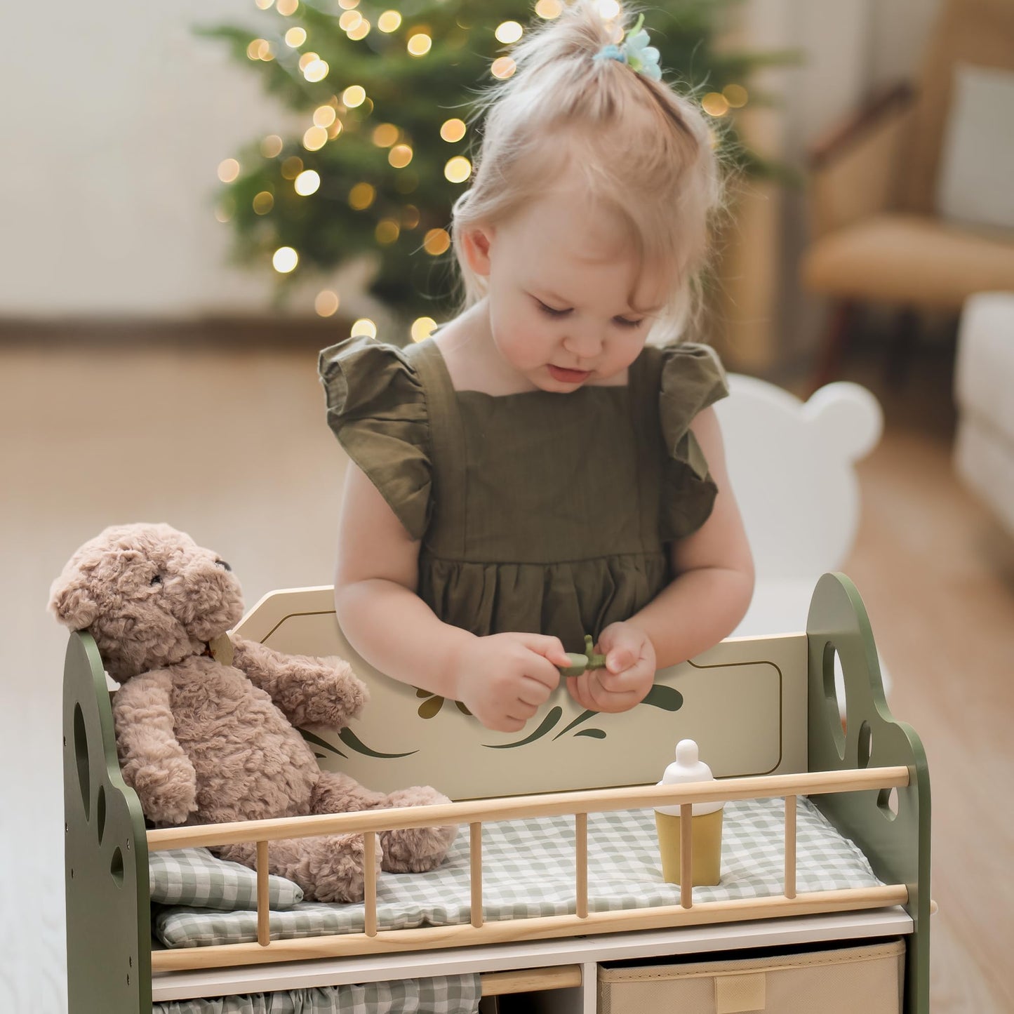Robud Baby Doll Crib, Wooden Doll Bed With Storage And Bedding, Of Toy Baby Crib To Kids, Pink Baby Doll Beds Suit For Dolls Under 22 Inches