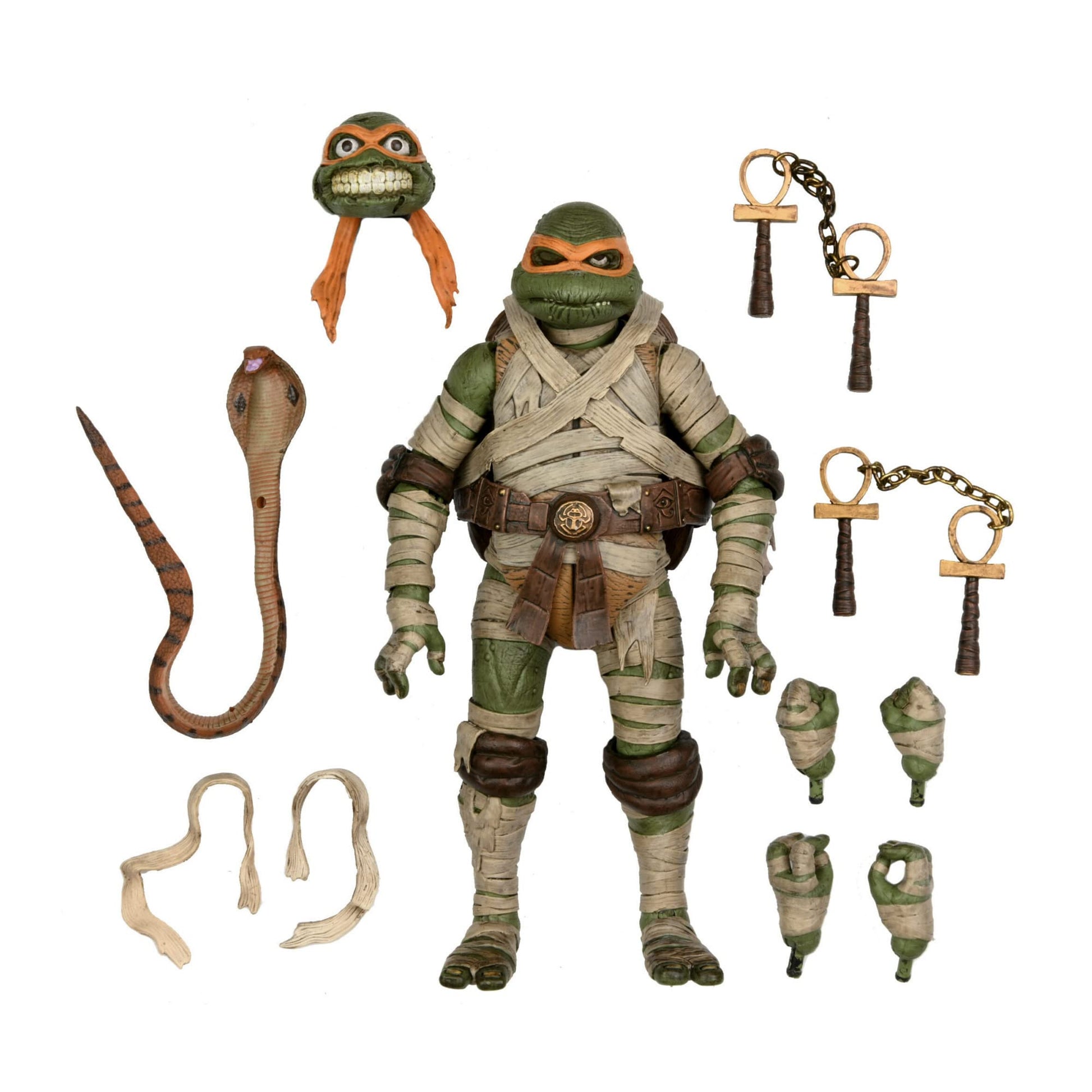 Neca Universal Monsters X Teenage Mutant Ninja Turtle 7-Inch Scale Ultimate Michelangelo Mummy Action Figure With Interchangeable Heads And Accessories