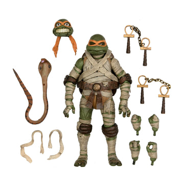 Neca Universal Monsters X Teenage Mutant Ninja Turtle 7-Inch Scale Ultimate Michelangelo Mummy Action Figure With Interchangeable Heads And Accessories