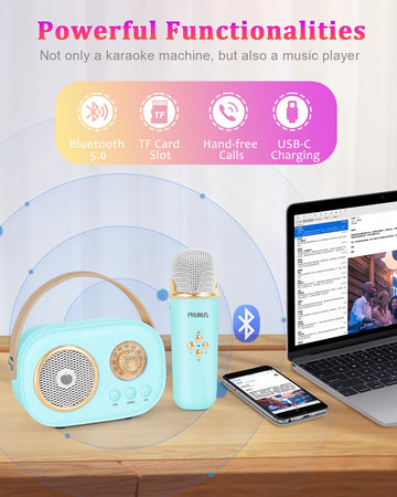 Mini Karaoke Machine For Kids&Adults,Portable Bluetooth Speaker With 2 Wireless Microphones And Stereo Sound Enhanced Bass,Gifts