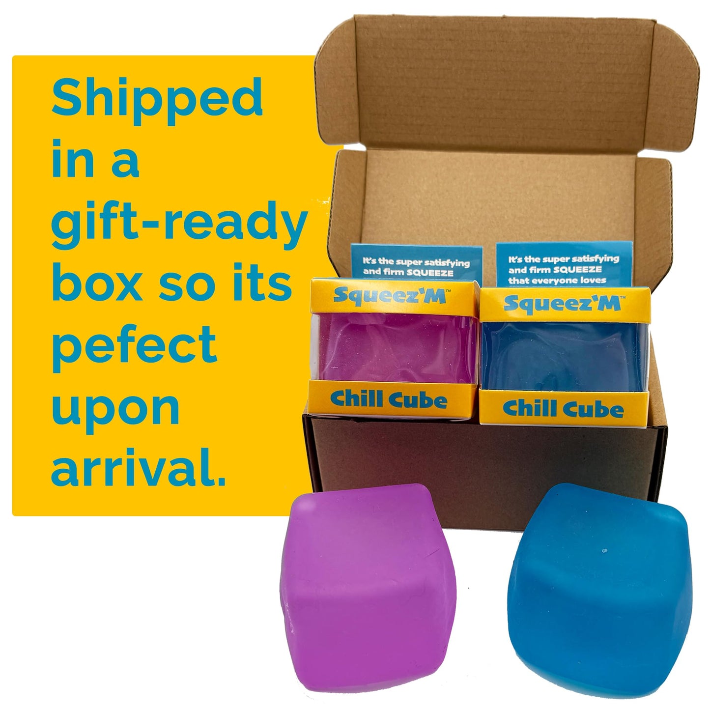 2-Pack enhanced Squeez'M Chill Cubes - Blue & Purple Fidget Sensory Toys for Stress Relief - Soft & Durable for Kids & mature-themeds - Safe  Gift-Ready  and Perfect for Travel (Blue & Purple 2-Pack)