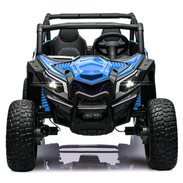 MOLACHI 2 Adjustable Seater Kids Ride on Car Truck  24V Children Electric Cars  4WD Soft Start Kid Remote Control Vehicle  3 Speeds  LED Lights  4 Shock Absorbers  Bluetooth  Music & Horn -Blue