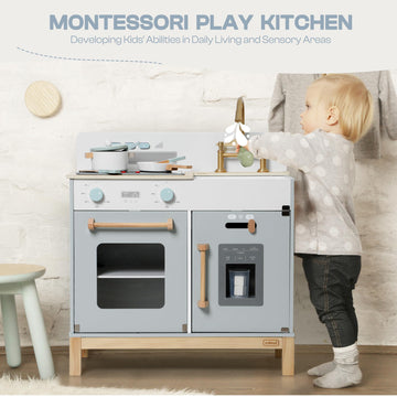 ROBUD Montessori Kids Kitchen Playset, Wooden Play Kitchen, Pretend Toddlers Kitchen Toy with Accessories, Baby Gift for Ages 3