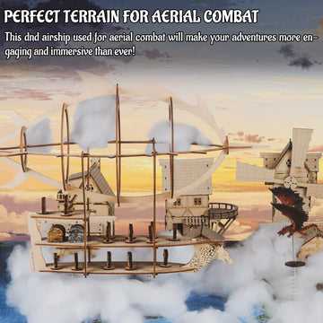 3D Airship Model Wood Laser Cut Hot Air Balloon With 1' Grids Fantasy Aerial Combat Terrain Map For D&D, Pathfinder, Warhammer And Other Tabletop Rpg