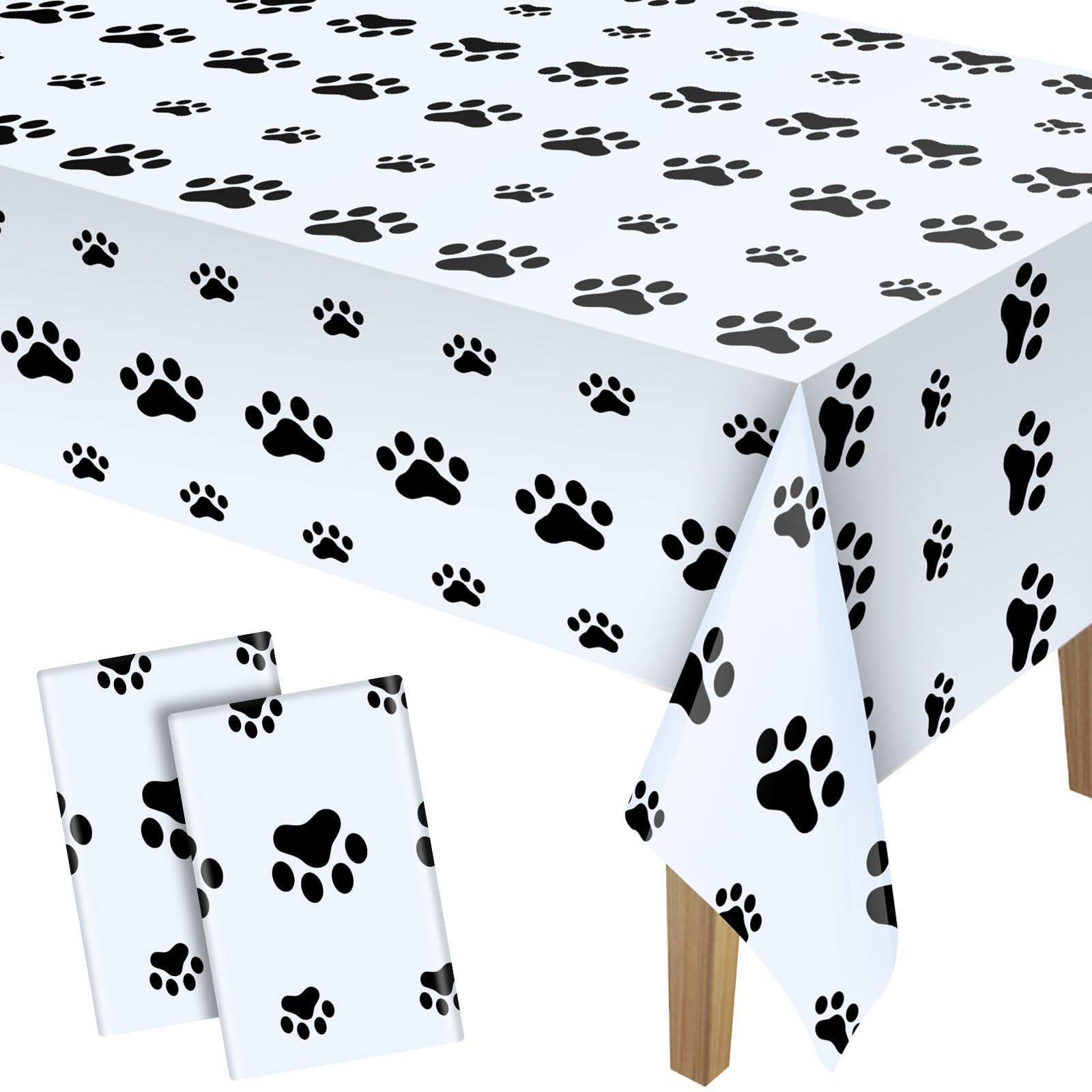2 Pieces Puppy Paw Print Plastic Tablecloth Disposable Table Cover Puppy Themed Birthday Party Decorations for Dog Party Supplie