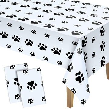 2 Pieces Puppy Paw Print Plastic Tablecloth Disposable Table Cover Puppy Themed Birthday Party Decorations for Dog Party Supplie