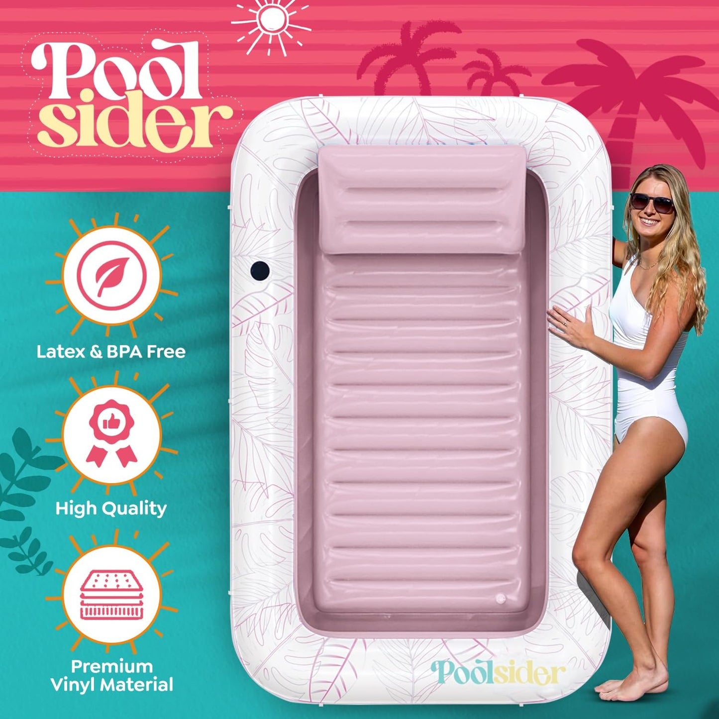 enhanced Inflatable Tanning Pool Lounger | Large Inflatable Tanning Bed for mature-themeds | Multipurpose Pool Floats | Inflatable Pool Float | Tanning Float - Pink