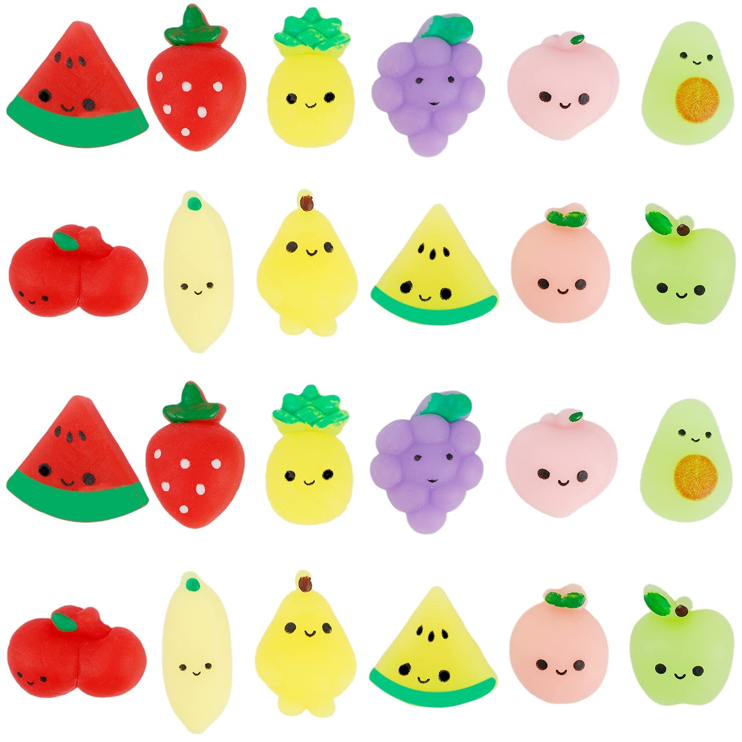 Cllayees 24 Pcs Squishy Toys  Fruits Mochi Squishies  Mini Kawaii Stress Relief Toys Party Favors for Kids mature-themeds Birthday Gifts Classroom Prizes