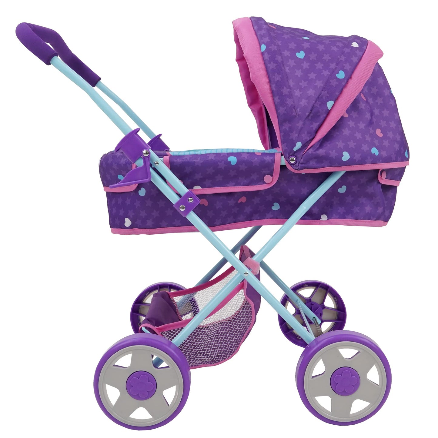 509 Crew: Mermaid Doll Pram - Kids Pretend Play, Retractable Large Canopy, Shopping Basket & Removable Carry Cot Bed, Ages 3+ (T
