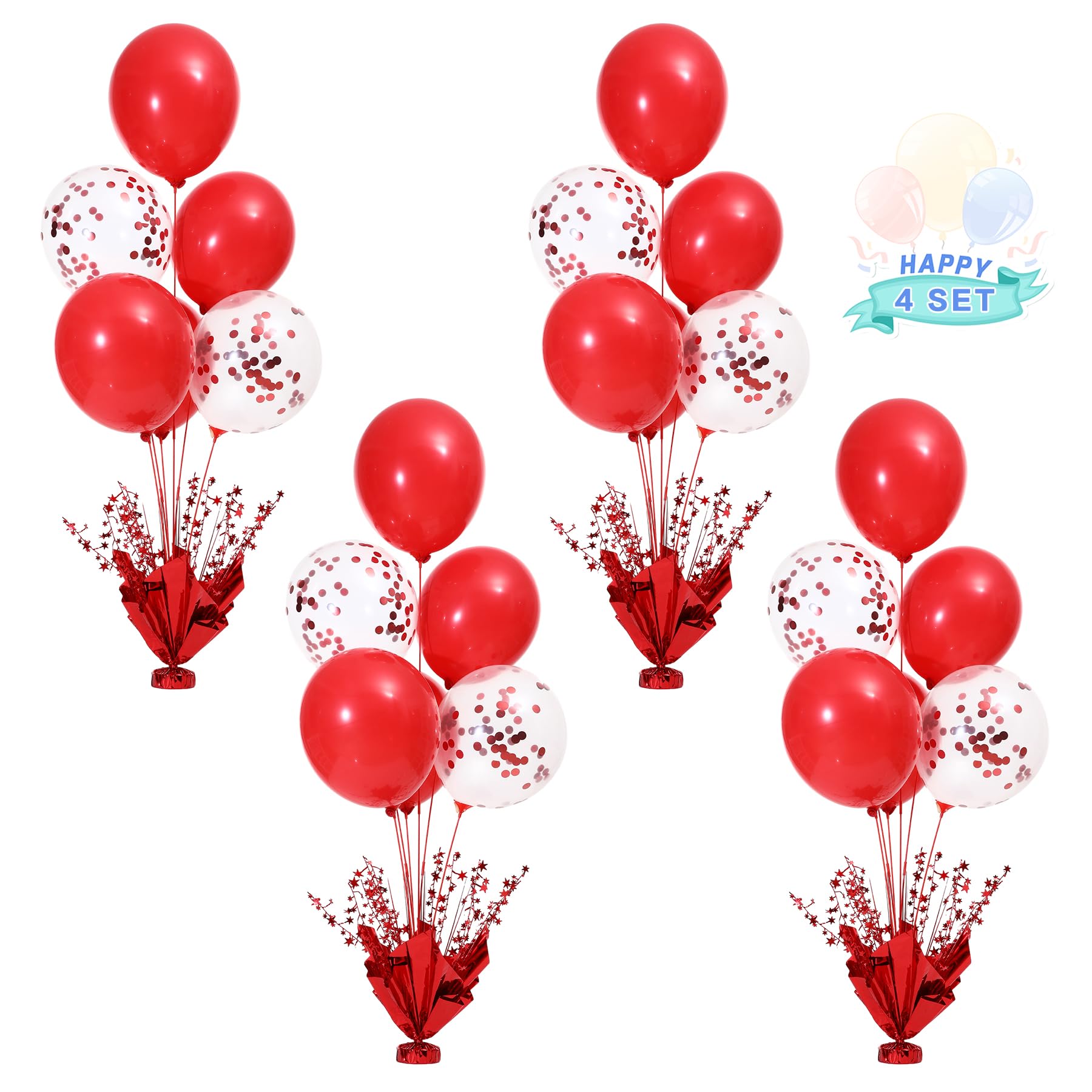 4 Set Red Christmas Table Balloons Centerpiece Stand Kit With Red And Confetti Balloons For Birthday Party Baby Shower Valentine'S Day Wedding Prom Graduation Table Decorations