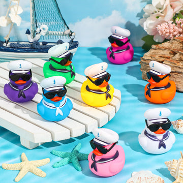 Shappy 24 Pcs Cruise Duck Bulk With Sunglasses Sets 2 X 1.9 X 2.4 Inch Mini Sailing Rubber Ducks Summer Cruise Ship Toy Squeaky Bath Party Toy Duckies For Birthday Party Favors (Multicolor)