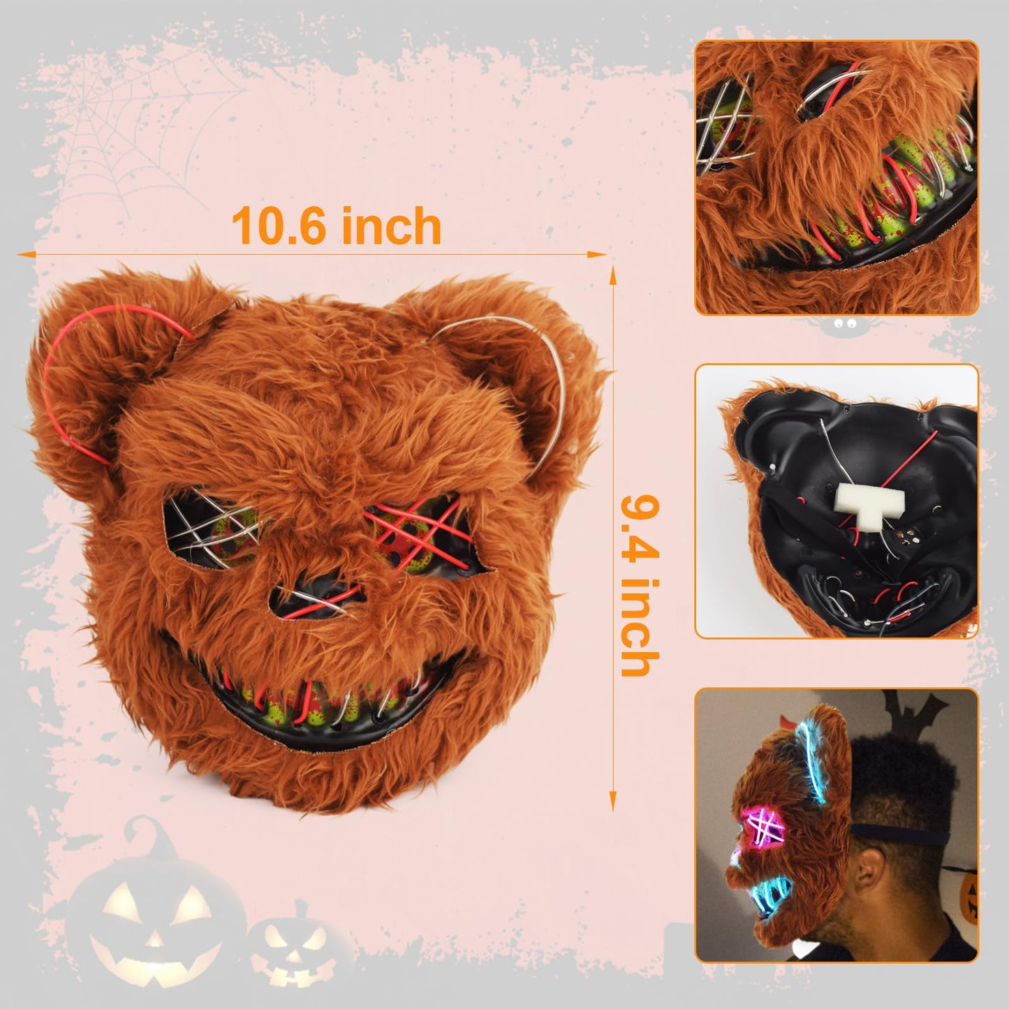 ZONESTA Bear Mask Halloween Costume,Animal Mask Scary Mask Bloody Plush Mask Creepy Masks Dress Up for Halloween Cosplay Party