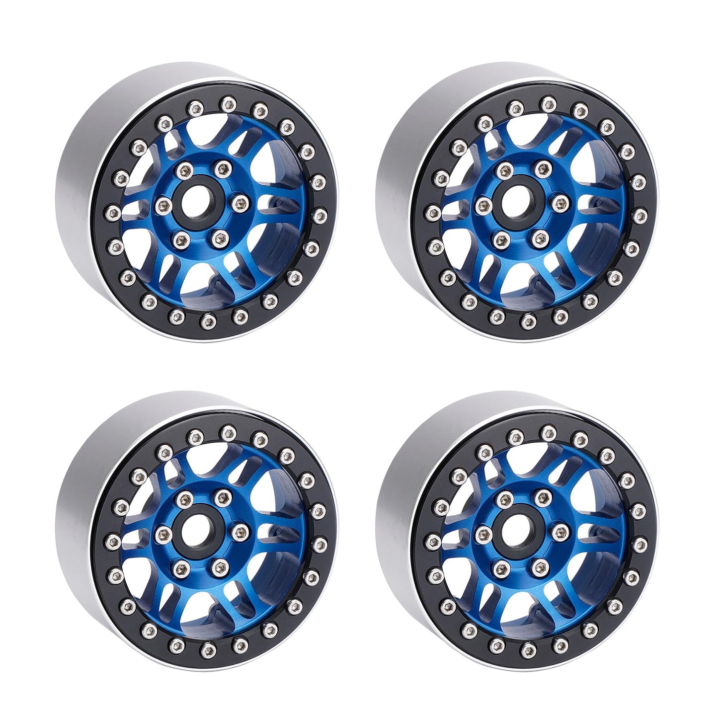 TCRC 4PCS Aluminum 1.9'' High Mass RC Beadlock Wheel Hubs for 1/10 RC Crawler Car TRAXXAS TRX4 TRX6 Axial SCX10 Tamiya CC01 (Blu