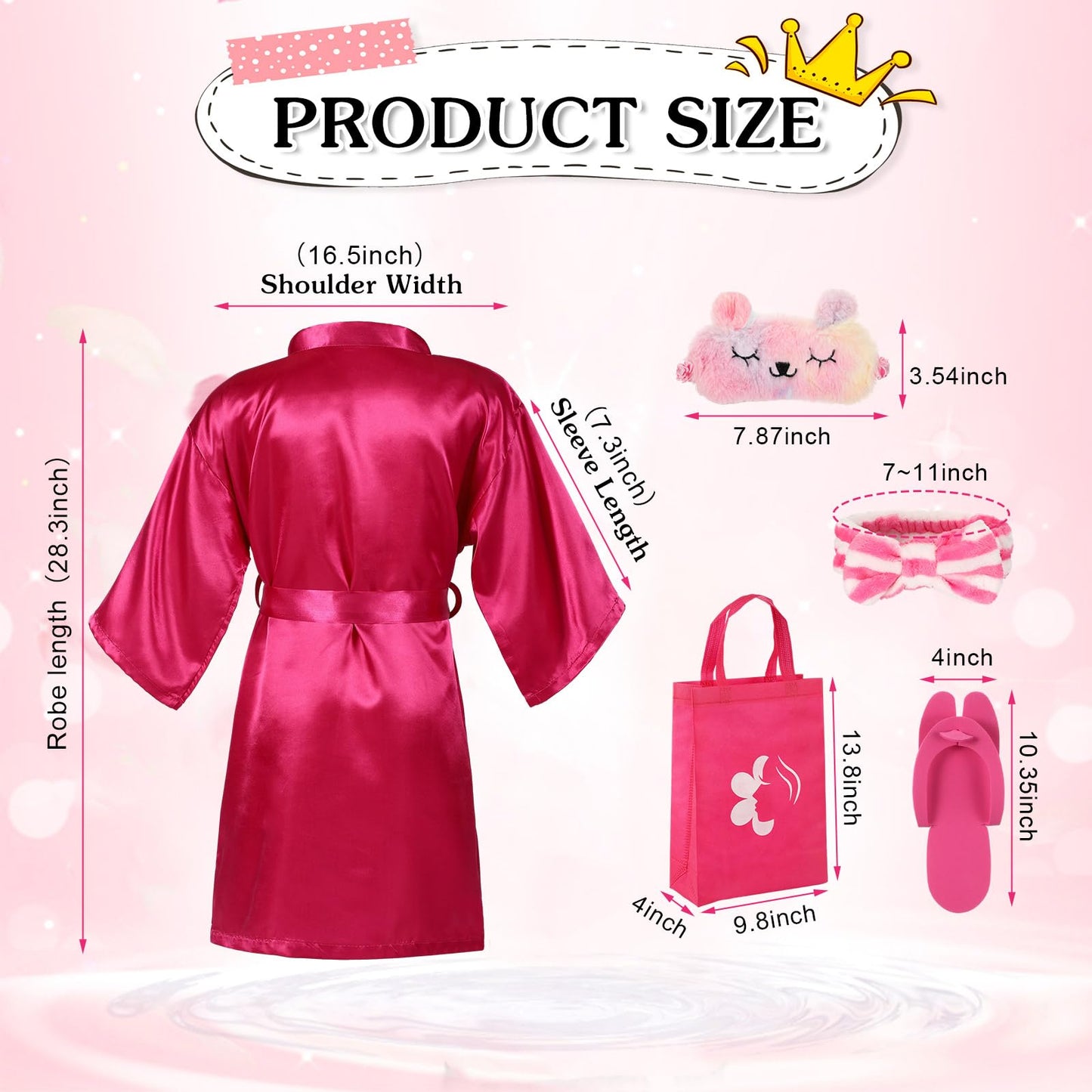 Shihanee 30 Pcs Spa Party Supplies For Girls, 6 Satin Robe 6 Kids Slippers Sleepover Birthday Spa Party Favors (Rose Red)