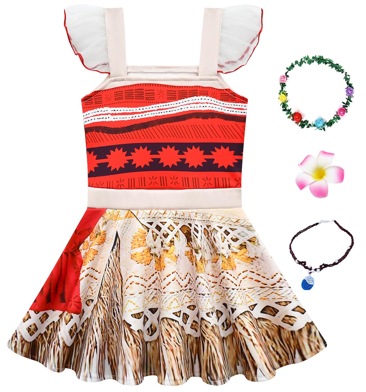 Aovclkid Girls Princess Costume Birthday Party Dress Halloween Cosplay Outfits With Accessories(5T,Red)