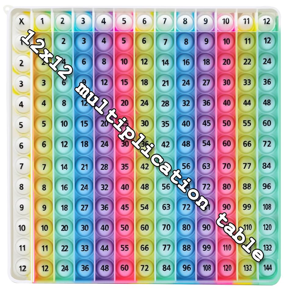 Rainbow Multiplication Table pop Fidget Toys Educational Math Learning Board Game, 12x12 Times Tables Practice, Colorful Silicon