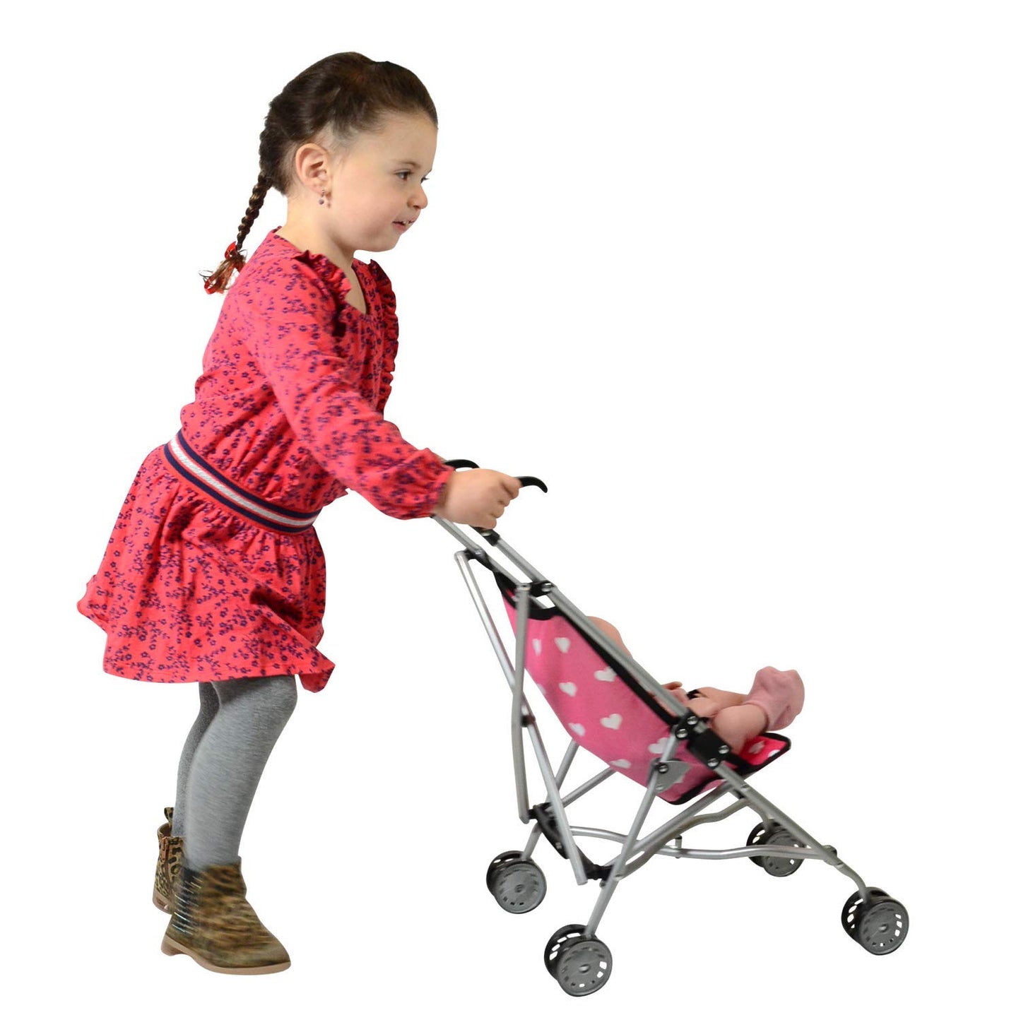Hearts My First Doll Stroller For Kids - Super Cute Doll Stroller For Girls - Doll Stroller Folds For Storage - Great Gift For Toddlers