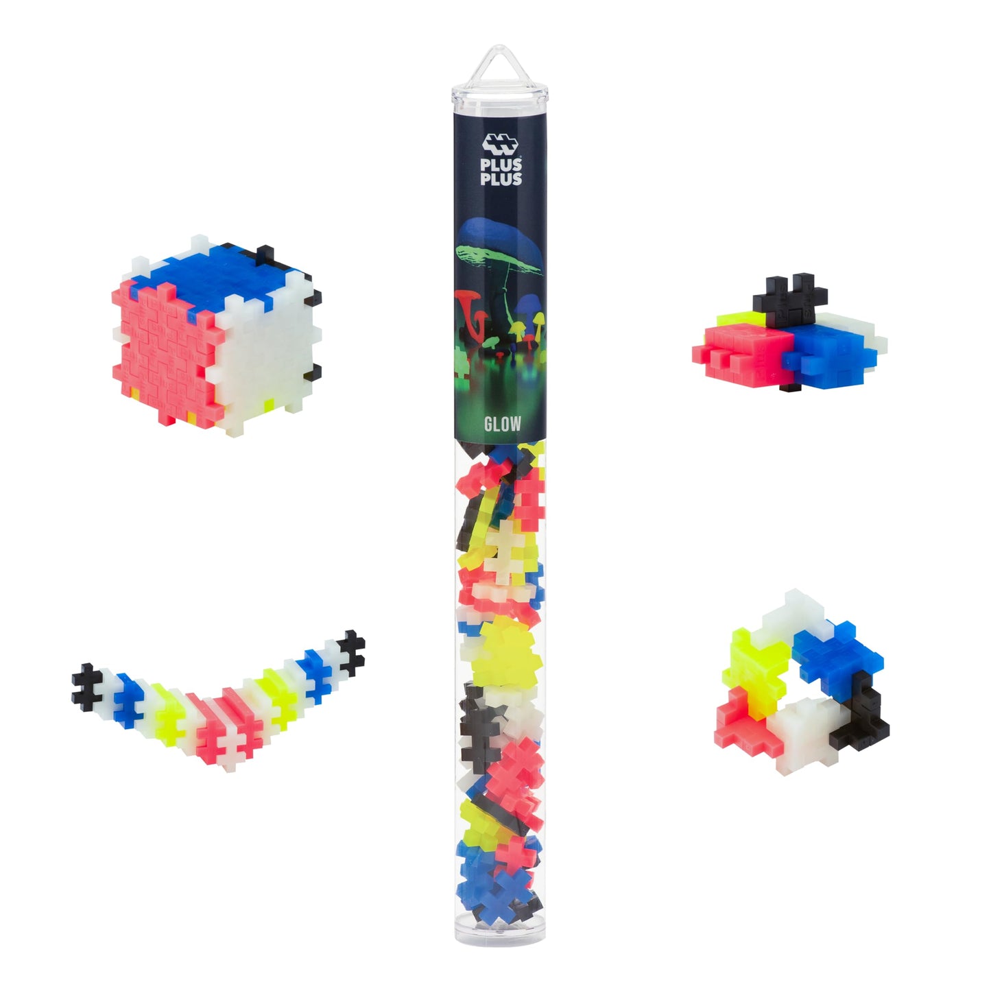 Plus Plus 70 Piece Interlocking Building Blocks For Kids, Open Ended Connecting Toys, Stem Bin Classroom Mini Manipulatives - Glow In The Dark Play Tube