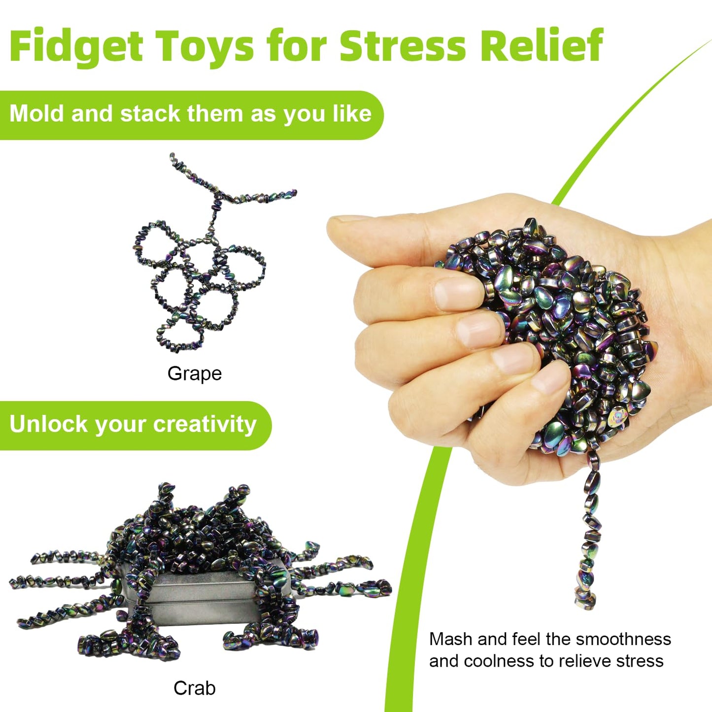 Caturledas 600 Pcs Ferrite Putty Stones, Fidget Toys Rocks For Office Stress Anxiety Relief, Executive Desk Toys For Men Women A