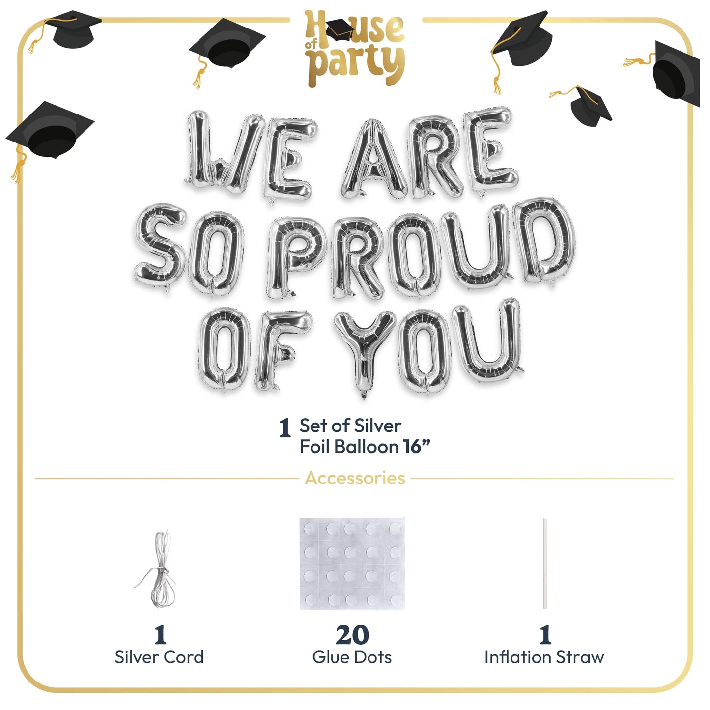 House Of Party Foil Letter Balloonswe Are So Proud Of You Balloons 16 Inch Silver Ballons