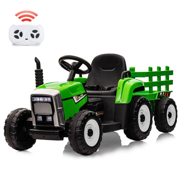 Nasitip 12V Battery Powered Electric Tractor with Trailer, Toddler Ride On Car w/Remote Control/7-LED Headlights/2+1 Gear Shift/